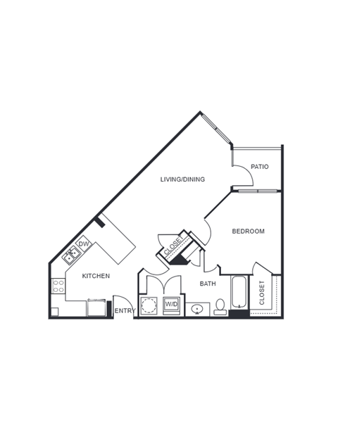 Floor plan for 1 bed, 1 bath, 700 sqft